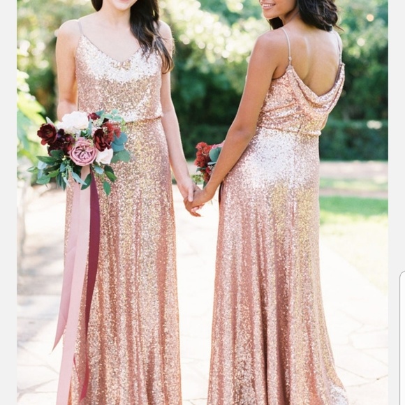Revelry Dresses Hazel Rose Gold Glitter Bridesmaids Dress Revelry